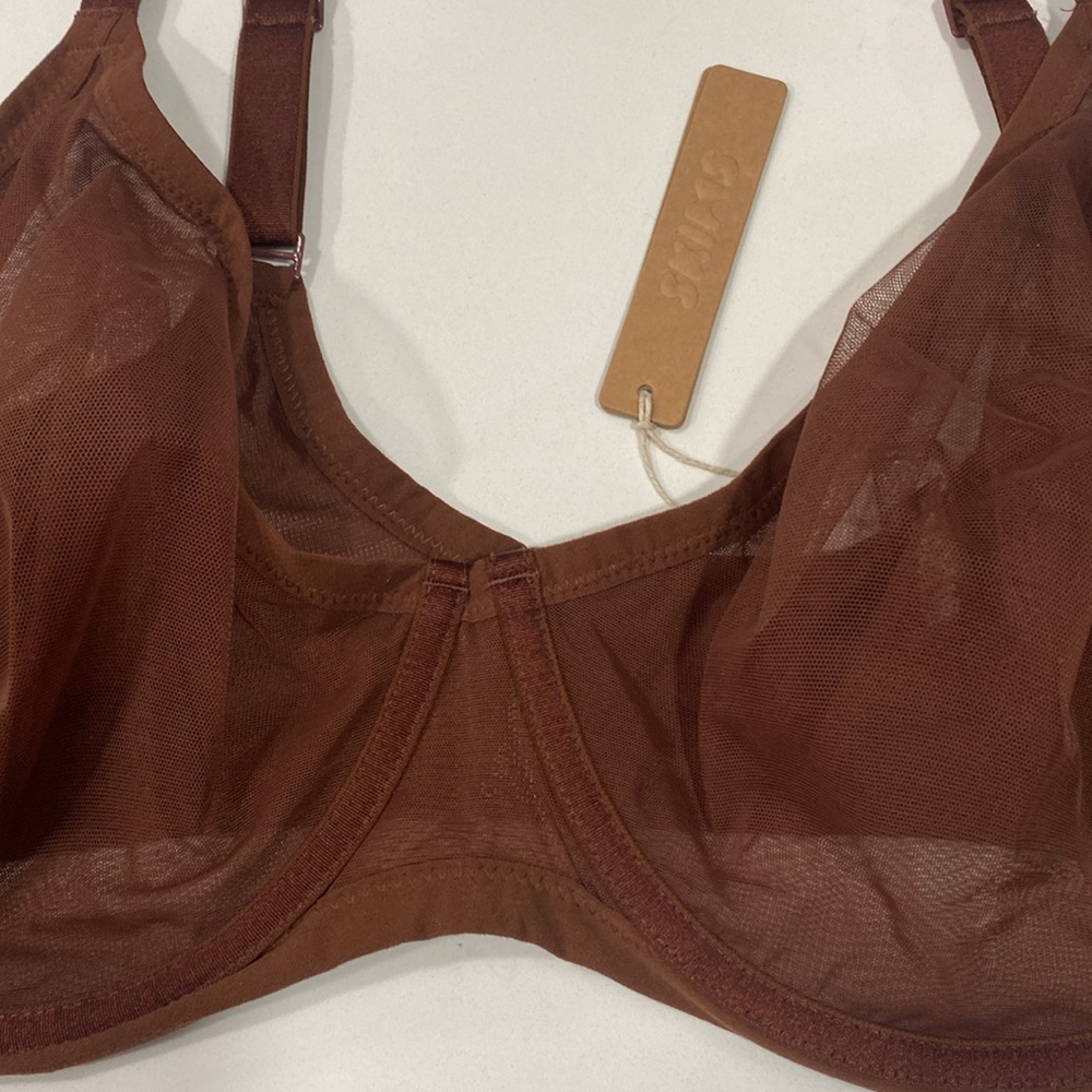 SKIMS Ultra Fine Mesh Underwire Scoop Bra in Mohogany 46D NWT - Picture 4 of 9